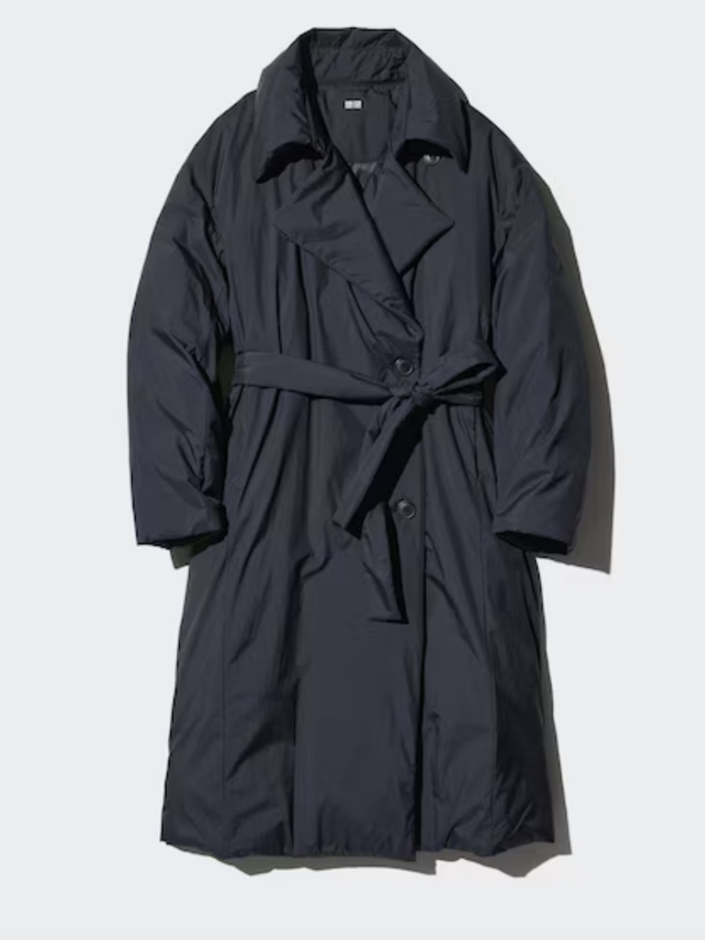 Uniqlo Down Belted Trench Puffer Coat Black Minimalist Winter Contemporary-XL